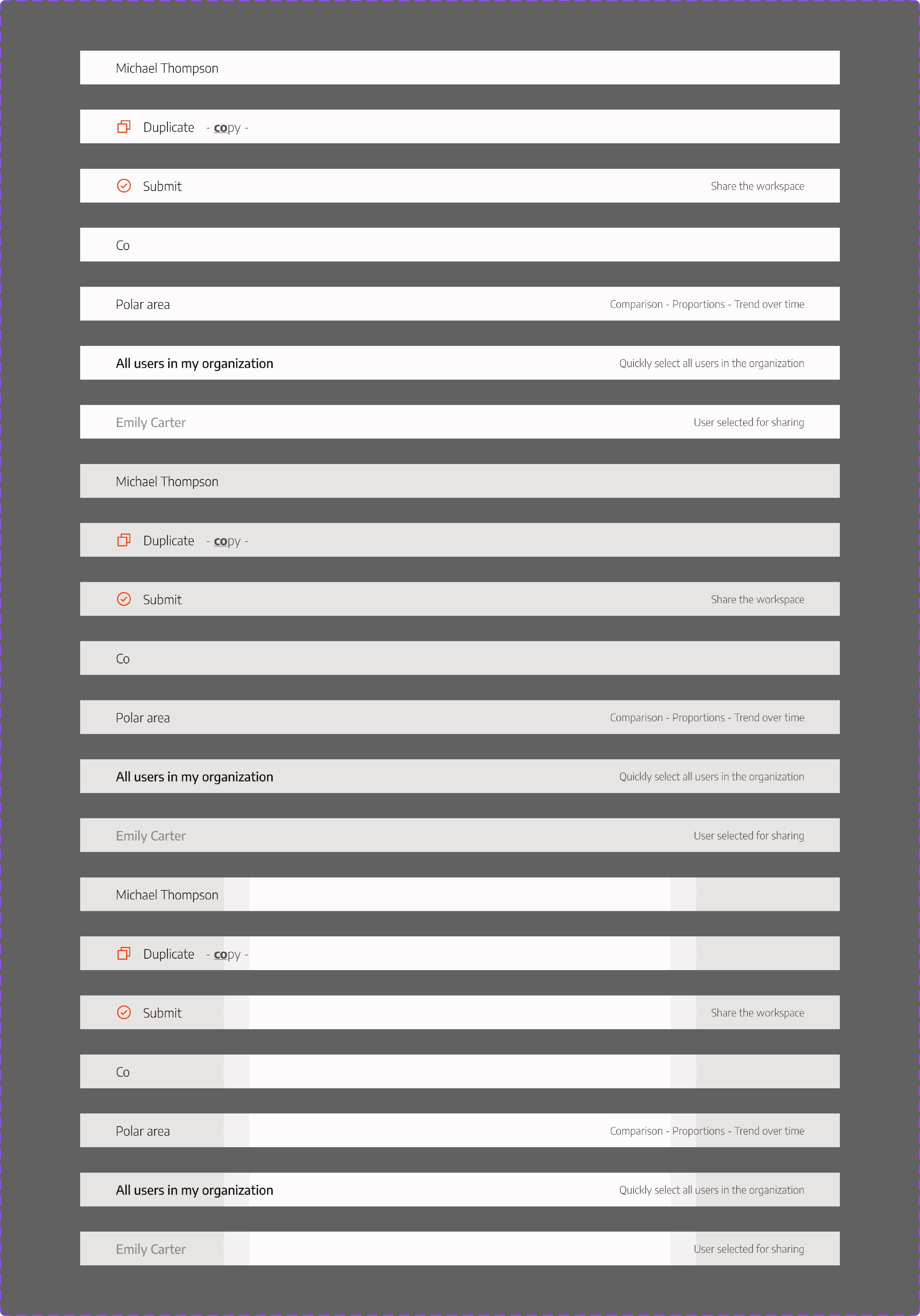 Command item component with idle, hover and selected states