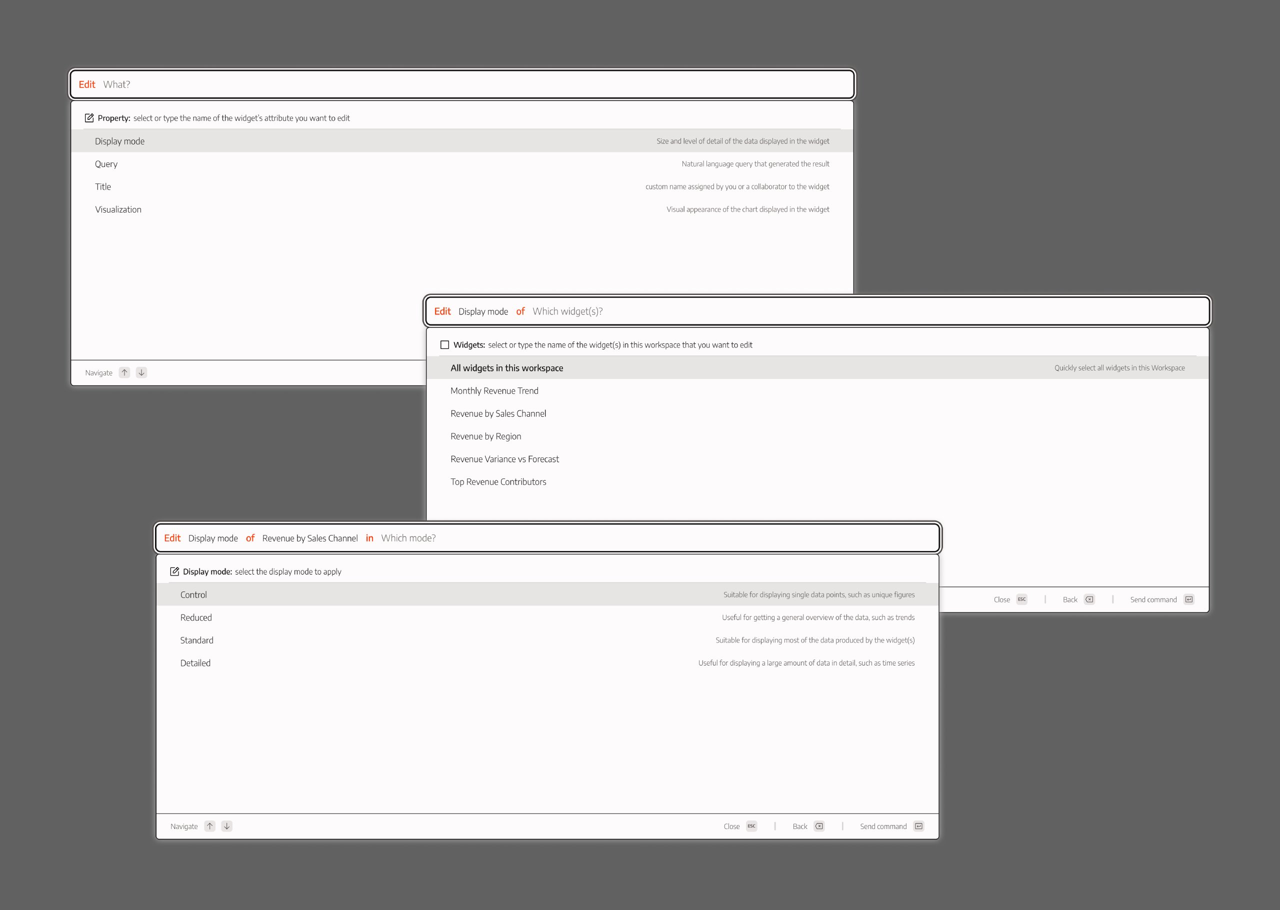 Sequential parameter selection within the Edit command flow